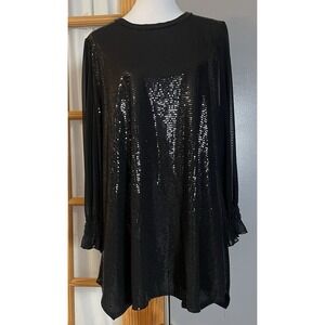 Angel Heart Boutique Cocktail Mini Dress 2XL Black Glitter Balloon Sleeve Party